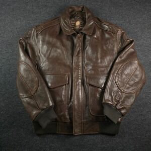 Vtg Andrew Marc New York Mens Brown Leather Jacket Quilted Lining Elbow Pads XL